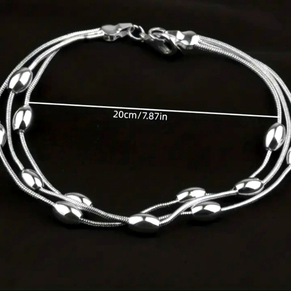 STERLING SILVER 925 MULlTILAYER CHAIN AND BEAD BRACELET NEW! - Picture 5 of 7